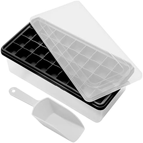 Silicone Ice Cube Tray with Leak-Proof Lid & Storage Bin for Freezer – BPA-Free 36-Piece Nugget Ice Molds, Spill-Resistant Cover & Ice Scoop Container Cover Deep Black