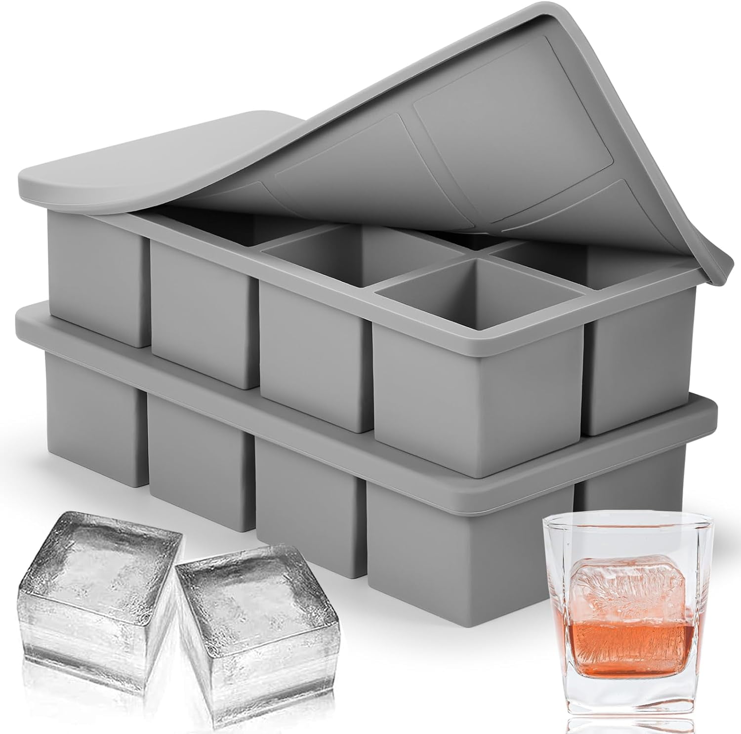 Silicone Ice Cube Tray with Lid 2 Pack (2024 New Version Secured,Easy