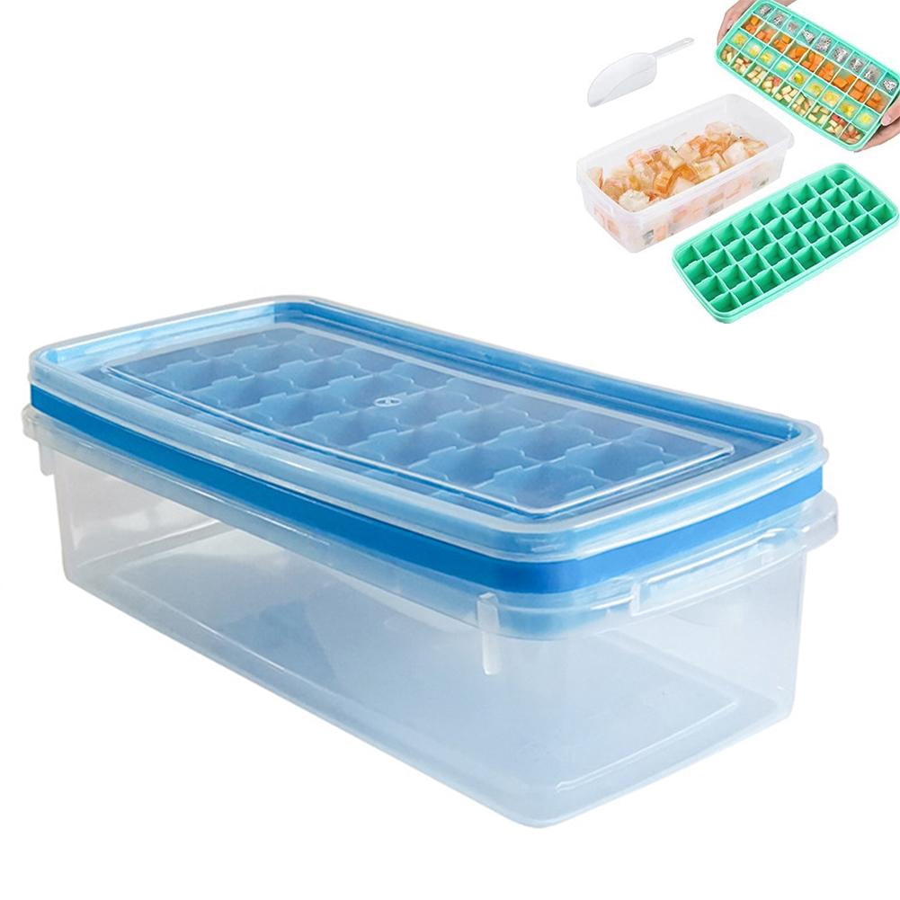 Silicone Ice Cube Tray with Lid and Bin, Ice Cube Mold with 36 Cubes, Easy Release ICES Maker Trays with Storage Container for Fruits, Drinks, Coffee, Milk, Cocktail Chilling