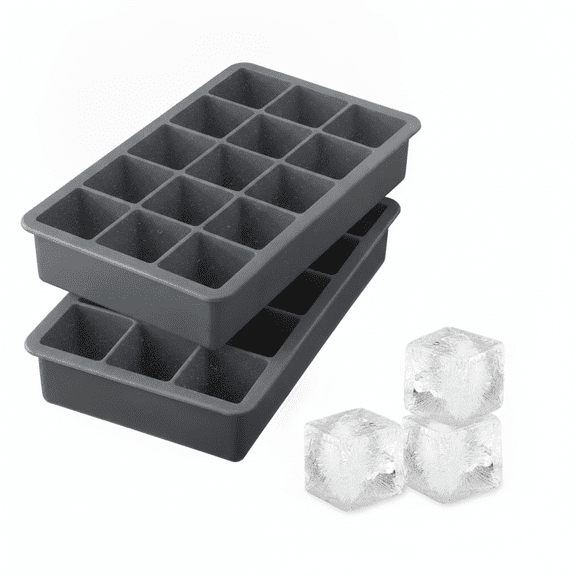 Silicone Ice Cube Tray Pack of 2, Easy Release 1 Inch Cube Mold for Coffee Drinks Cocktails Whiskey Bourbon Spirits, Dishwasher Safe for Home Bar Kitchen, Charcoal Gray