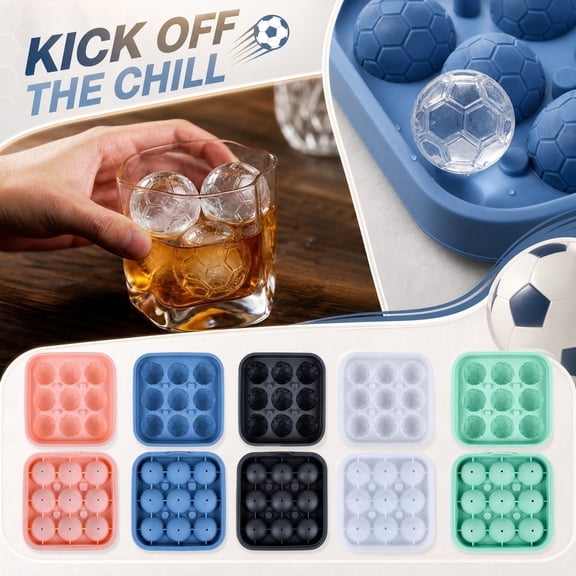 Silicone Ice Cube Tray, Soccer Ball Ice Cube Mold, Ice Ball Maker Mold for Freezer, 4.5X4.5 Inch Black Silicone Ice Cube Mold, Makes 9 Spherical Soccer Ball Shaped Ice Cubes