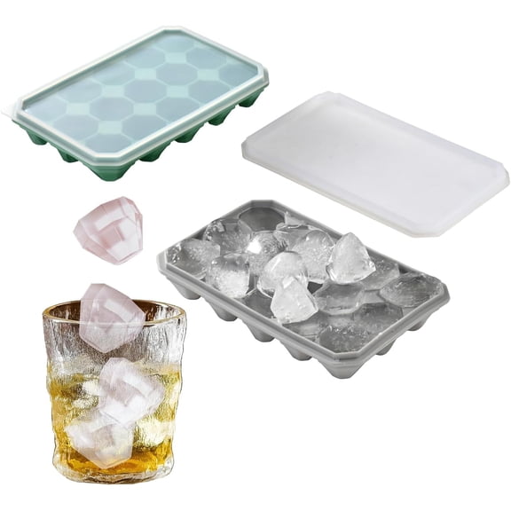 Silicone Ice Cube Tray, Tiny Diamond Ice Cube Tray, Small Diamonds Ice Cube Trays, 2 Pack Tiny Diamond-Shaped Ice Cube Molds, 15 Cubes Per Tray, Easy Release, BPA-Free