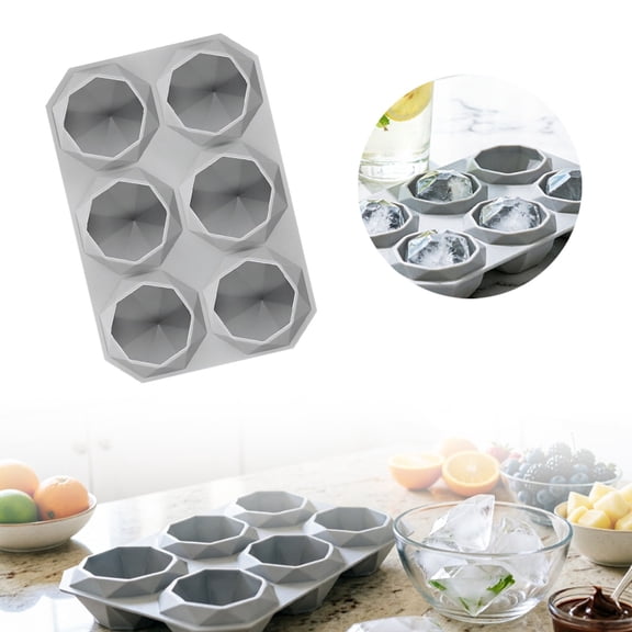 Silicone Ice Cube Tray with Easy Release, Freezer Tray for Large Hexagonal Ice Cubes, Grey Ice Mold for and