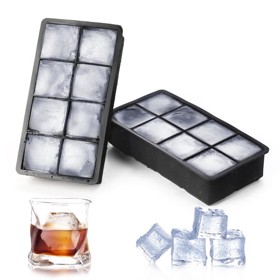 Silicone Ice Cube Trays 2 Pack - Large Ice Tray Molds for making 16 Giant Ice Cubes for Whiskey, Soups and Frozen Treats