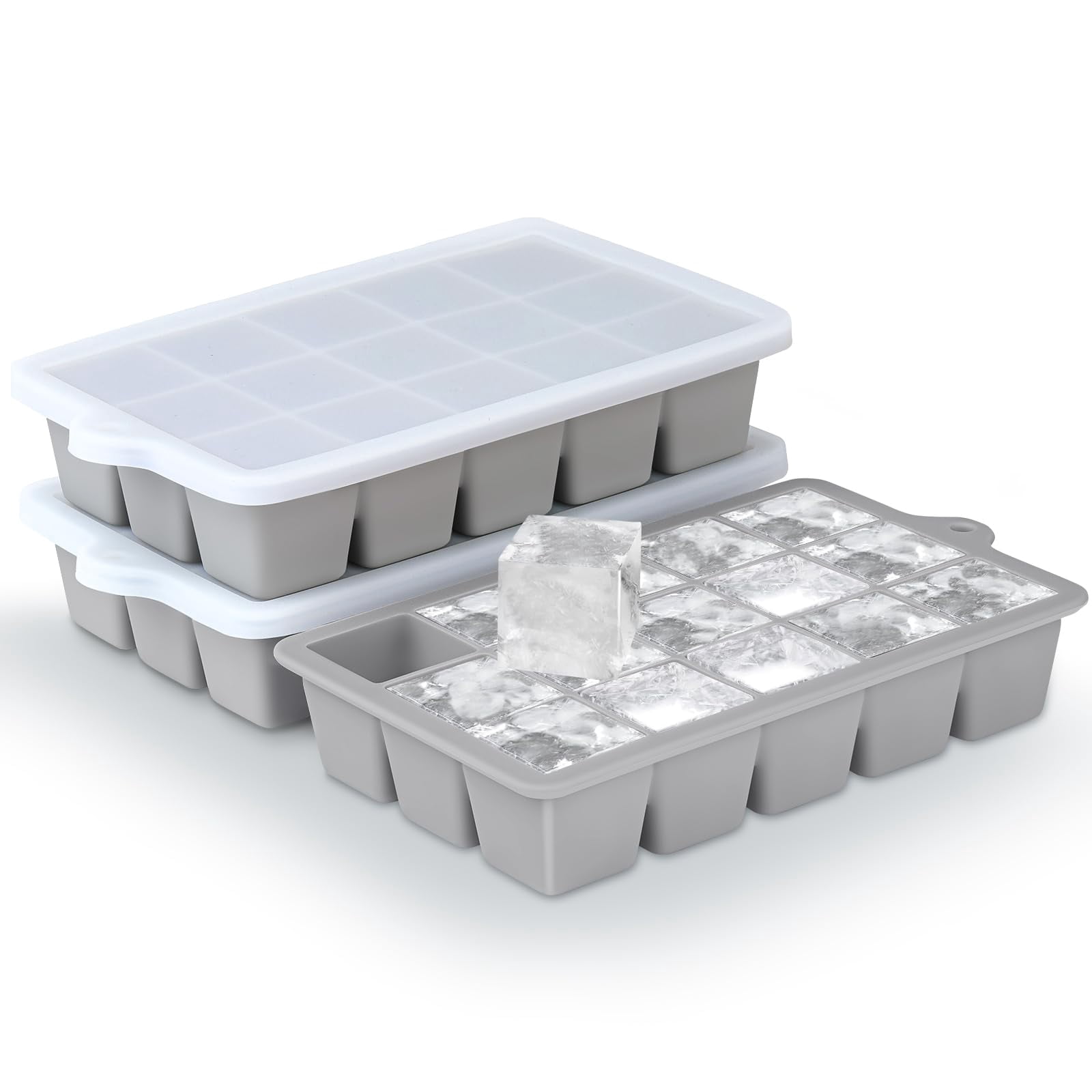 Silicone Ice Cube Trays 3packs  Easy Release Molds With Lid Freezer Stackable Maker For Food Bpa Free (grey)