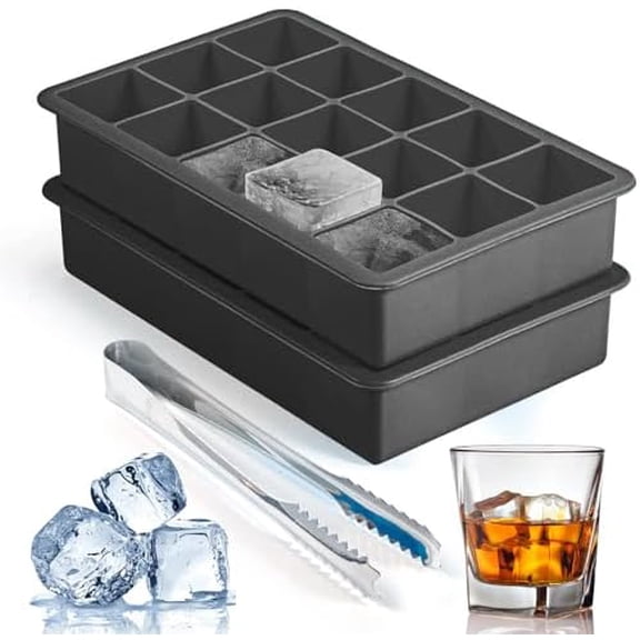 Silicone Ice Cube Trays for Freezer 2 Pack, Easy Release Square Ice Cubes Mold, Best Rubber Ice Cube Tray for Whiskey Cocktail Coffee, Mini Fridge Old Fashioned Silicone Ice Tray