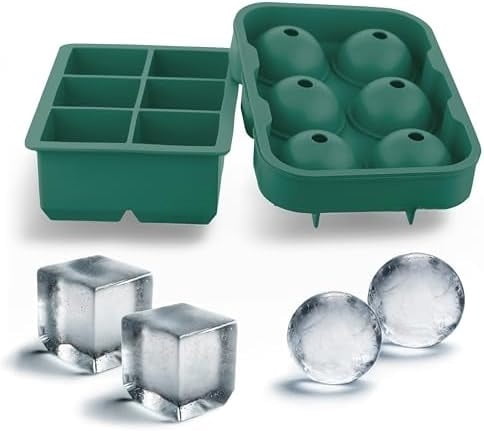Silicone Ice Cube Trays – Large Silicone Molds for 2-Inch Ice Cubes and Spheres Whiskey Ice Cube Trays with Lids for Cocktails & Bourbon – Set of 2