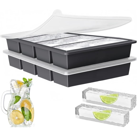 Silicone Ice Cube Trays Large for Whisky, Collins Ice Cube Mold Tray with Lid Also Used for Butter Mold, Easy Release Reusable, 2 Count