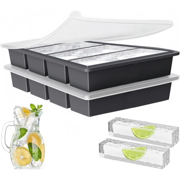 Silicone Ice Cube Trays Large for Whisky, Collins Ice Cube Mold Tray with Lid Also Used for Butter Mold, Easy Release Reusable, 2 Count
