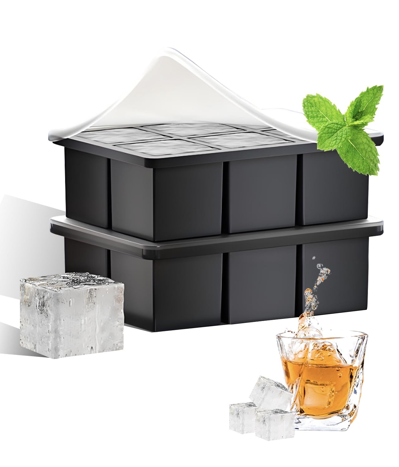 Silicone Ice Cube Trays for Whiskey Cocktails, Large Square Ice Cube ...