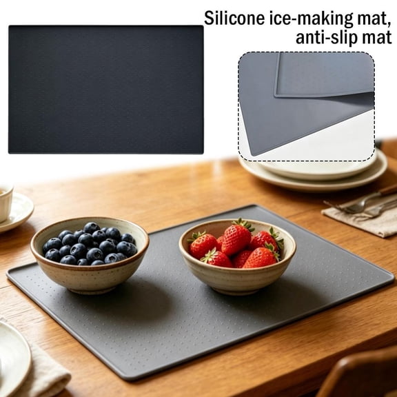 Silicone Ice Maker Mat for Countertop, 19x12 Inch Spill-Proof Tray with Raised Edges, Robust Anti-Slip Silicone Protector for Coffee Makers & Appliances