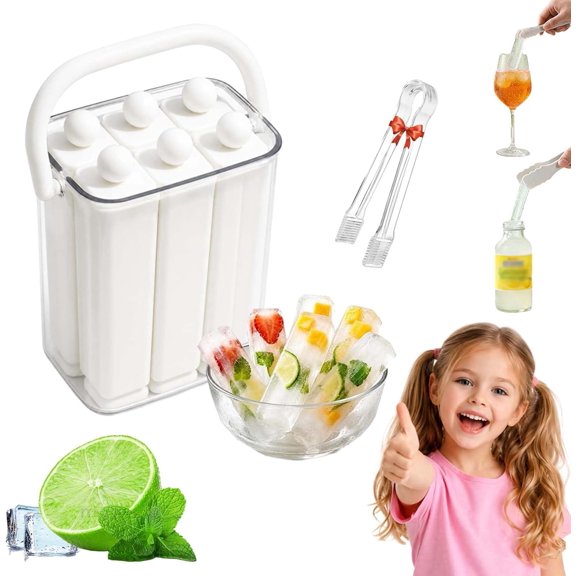 Silicone Ice Stick Tray with Storage Caddy, 6/12 Sticks Silicone Ice Stick Tray, Reusable Ice Stick Mold with Lid, Easy Release Ice Cube Tray for Sports Bottles & Drinks (White-6 Sticks)