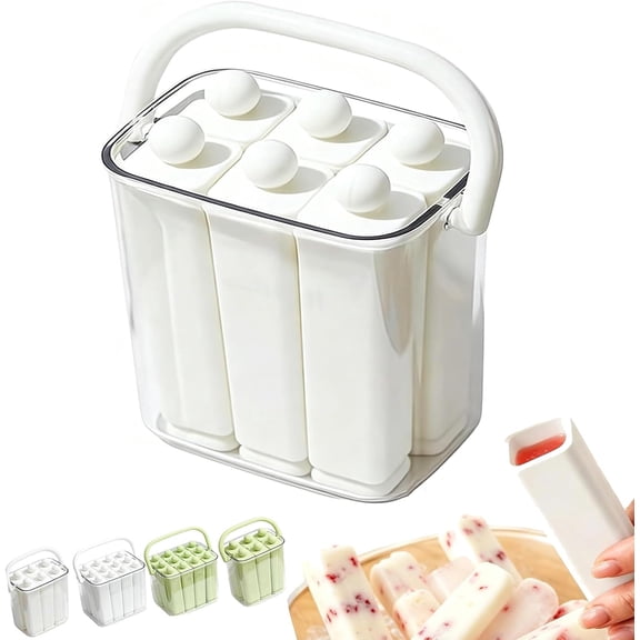 Silicone Ice Stick Tray with Storage Caddy, 6 Cavity Silicone Ice Stick Set, Household Ices Tray Mold Easy-Release, Reusable for Cocktails& Homemade Popsicles (White, 6)