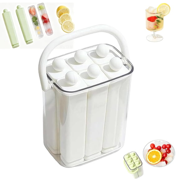 Silicone Ice Stick Tray with Storage Caddy, Long Narrow Ice Cube Mold for Water Bottles, Portable Carrying Case Popsicle Maker with Easy-Release Design