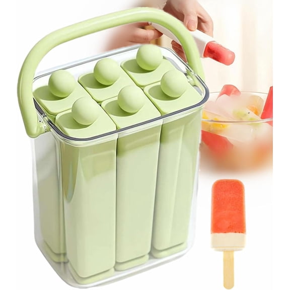 Silicone Ice Stick Tray with Storage Caddy, Twist-Release Ice Stick Tray with Storage Box - Reusable Silicone Mold, Infused Water & Homemade Frozen Treats, Compact Ice Cube Maker (6 Sticks Green)