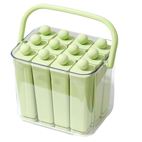 Silicone Ice Stick Tray with Storage Caddy, 12 Cavity Long Cube Mold Set with Lid & Handle,Portable Popsicle Maker