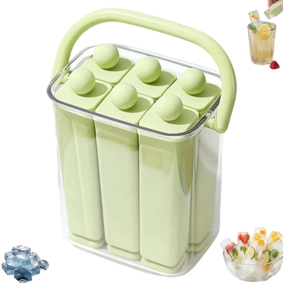 Silicone Ice Stick Tray with Storage Caddy, 6/12 Cavity Long Cube Mold Set with Lid & Handle,Portable Popsicle Maker