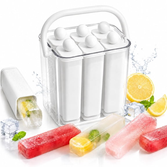 Silicone Ice Stick Tray with Storage Caddy - Flexible 6/12-Cavity Mold for Bottles, Freezer