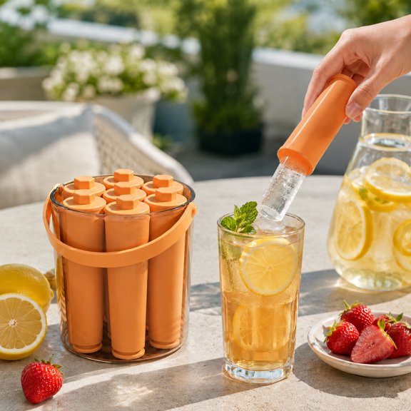 Silicone Ice Stick Tray with Storage Caddy | Narrow Ice Tray Molds for Water Bottles|Cocktails|Infused Water|Homemade Popsicles