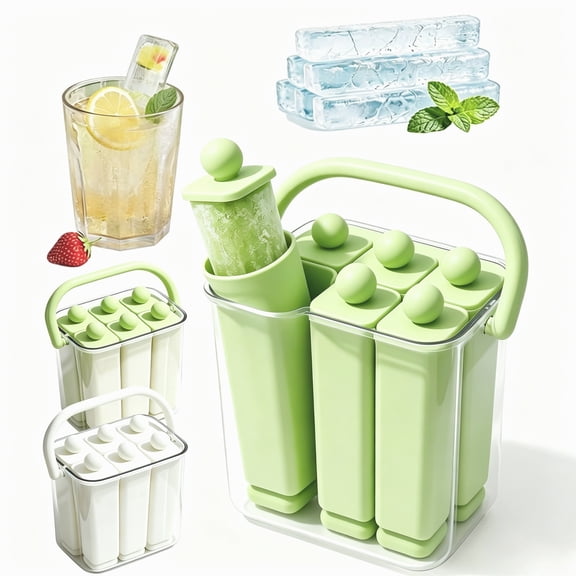 Silicone Ice Stick Tray with Storage Caddy - Reusable Mold, Twist-Release for Narrow Bottles, 6/12 Sticks, BPA-Free