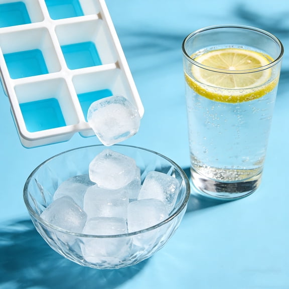 Silicone Ice Tray - 8-Cavity Press Type Soft Bottom Ice Maker with Lid, Food-Grade Freezer Tray for Ice Cubes, Whiskey, Cocktails & Baby Food | Leak-Proof & Stackable