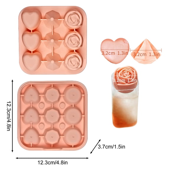 Silicone Ice Tray Rose-shaped Heart Tray with Easy Release, 9-cavity Food-grade Silicone Ice Mould, Easy to Use