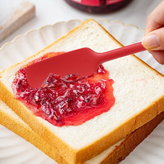 Silicone Jar Spatula, Jar Scraper with Long Narrow Handle, Jam Spreader for Peanut Butter, Kitchen Spatula for Baking and Cake Icing, Kitchen Small Silicone Spatula, Jar Scraper, 1Pc(Red,11x1.2")