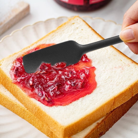 Silicone Jar Spatula, Jar Scraper with Long Narrow Handle, Jam Spreader for Peanut Butter, Kitchen Spatula for Baking and Cake Icing, Kitchen Small Silicone Spatula, Jar Scraper, 1Pc(Black,11x1.2")