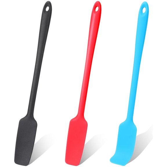 Silicone Jar Spatula,Long Handle Kitchen Scraper Spatula,Topboutique Non-Stick Scraper,Silicone Scraper for Jars,Blenders Cooking Baking Stirring Mixing,3 Colors,3 Pieces