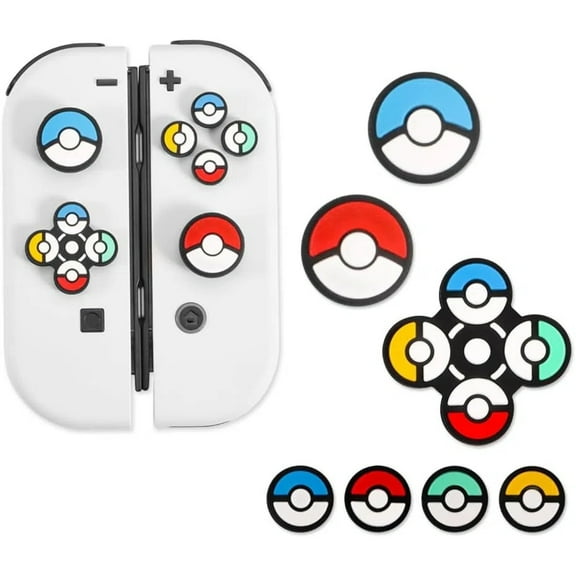 Silicone Thumb Grips and D-Pad Button Caps Set, ABXY Key Button Stickers with Joystick Cover Compatible for Nintendo Switch/OLED - Silicone Enhanced Grip Caps-Multicolor