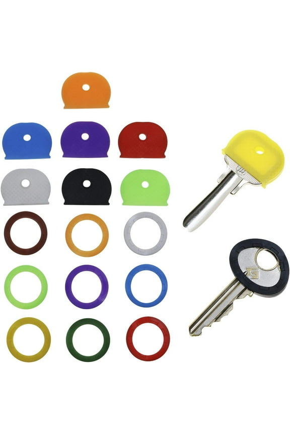 Silicone Key Cap Key Tag Cover Ring Multicolor Rubber Key Identifier for House Home Key Organization Identify, 2 Different Style, 18PCS
