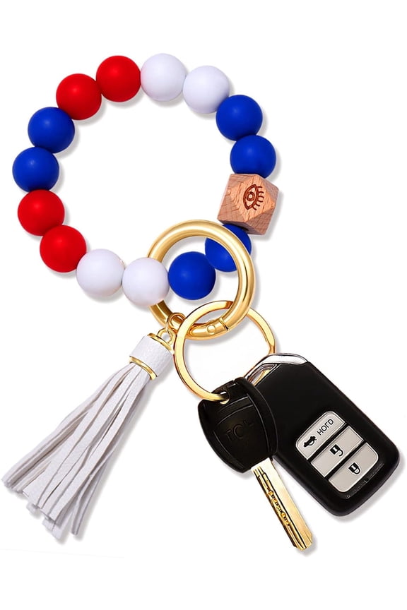 Silicone Key Ring Bracelet Beaded Wrislet Keychain Portable House Car Keys Ring Holder