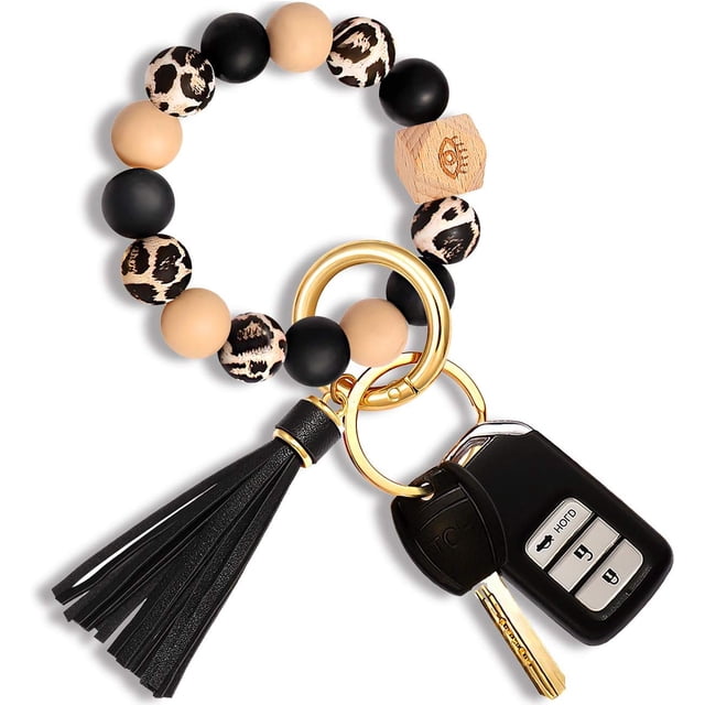 Silicone Key Ring Bracelet Beaded Wrislet Keychain Portable House Car ...
