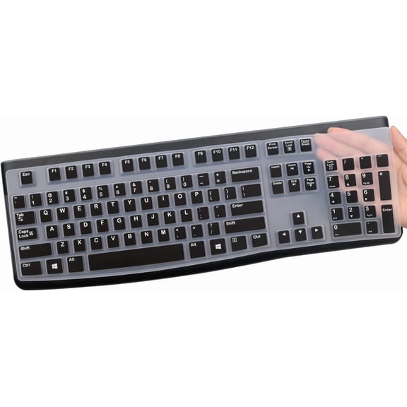 Silicone Keyboard Cover for Logitech K120 & MK120 Ergonomic Desktop USB Wired Keyboard, Logitech K120 & MK120 Keyboard Protective Skin US Layout (NOT Fit Other Model) -Black
