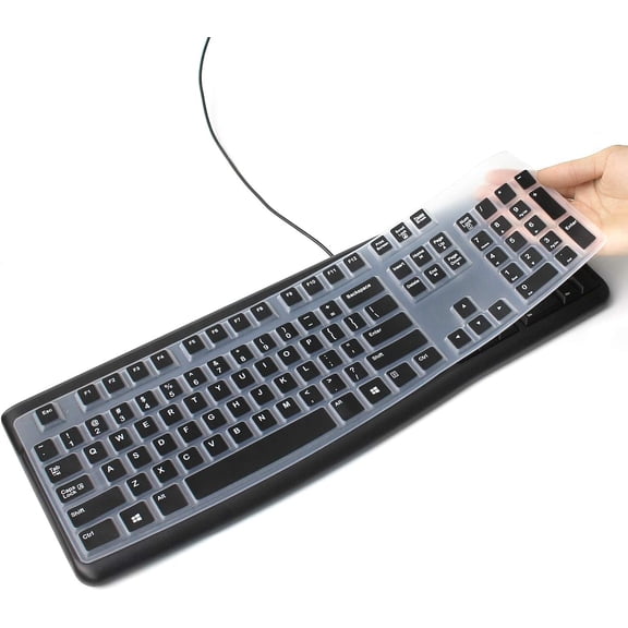 Silicone Keyboard Cover Skin for Logitech K120 & MK120 Ergonomic Desktop USB Wired Keyboard Waterproof Protector Accessories (Black)