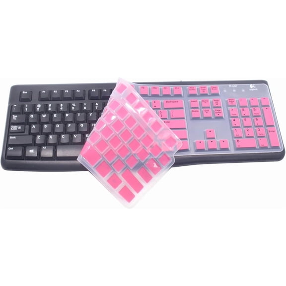 Silicone Keyboard Skin Cover Protector Compatible for Logitech K120 & MK120 Full-Size Wired Keyboard, MK120 & K120 Keyboard Protective Accessories (Pink)