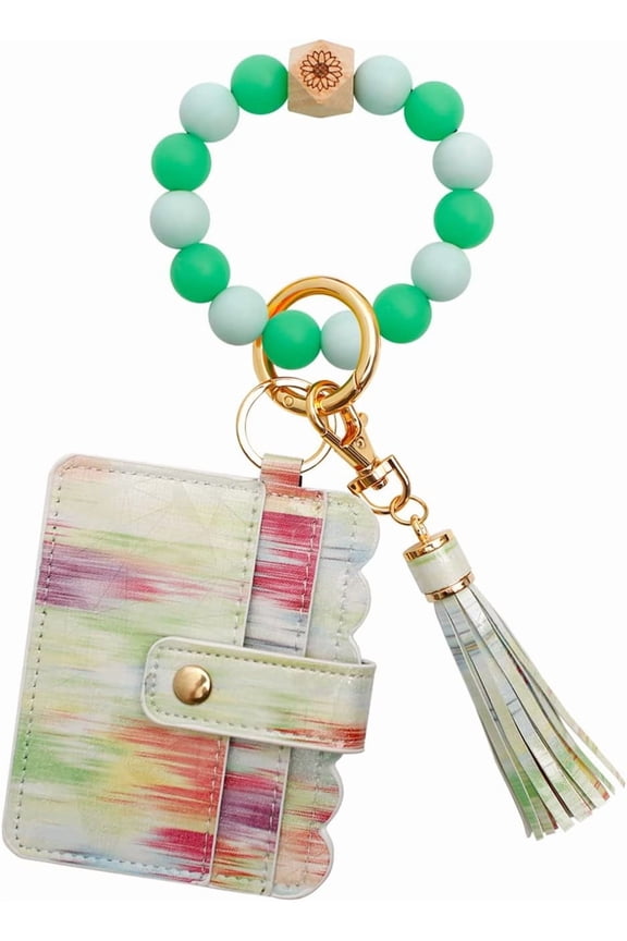 Silicone Keyring Beaded Wrislet Keychain For Women Girl Card Wallet Car Keys Chain Holder Bangle Key