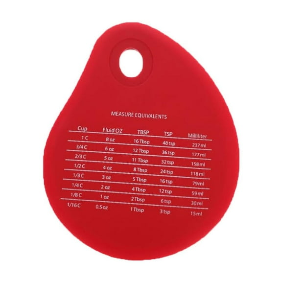 Silicone Kitchen Conversion Chart, Waterproof Red Baking Reference Mat, Easy-to-Read Measurement Guide for Cooking, Durable Non-Slip Surface, Heat Resistant, Hanging Hole for Convenient Storage