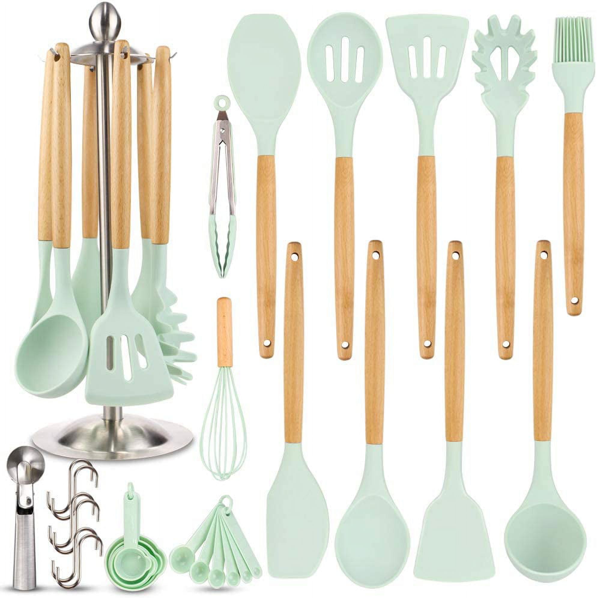 Silicone Kitchen Cooking Utensil Set, EAGMAK 14PCS Stainless Steel Silicone  Kitchen Utensils Spatula Set with Stand for Nonstick Cookware, BPA Free