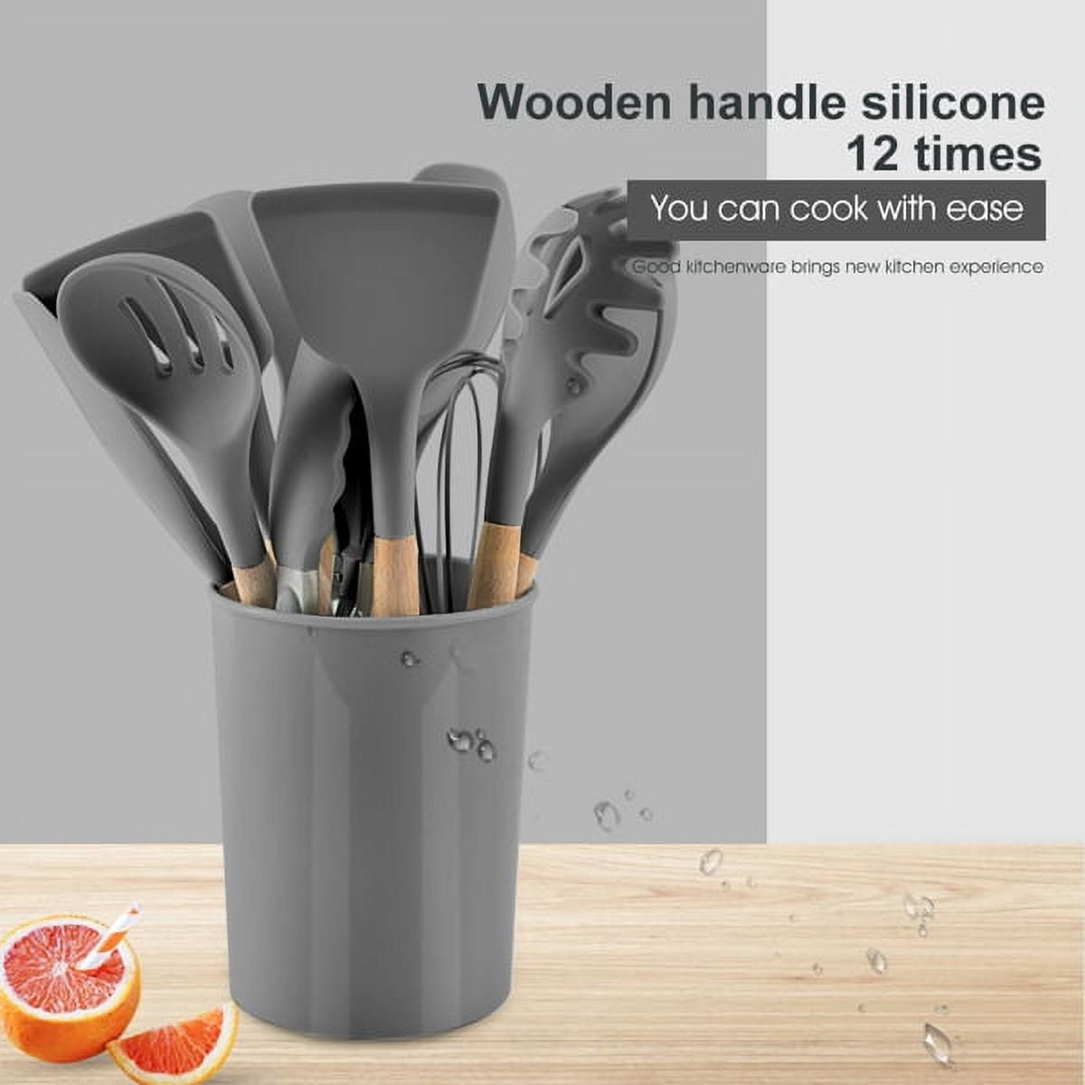 12 Piece Silicone Kitchen Utensils Set with Wooden Handle — Chris