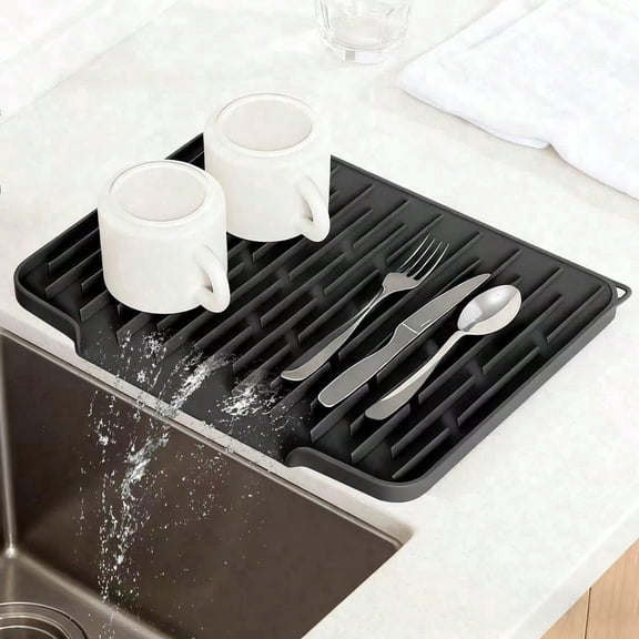 Silicone Countertop Drying Mat, Non Slip Heat Resistant Drain Pad for Kitchen Sink, Multi Purpose Cookware & Fruit Draining Accessory