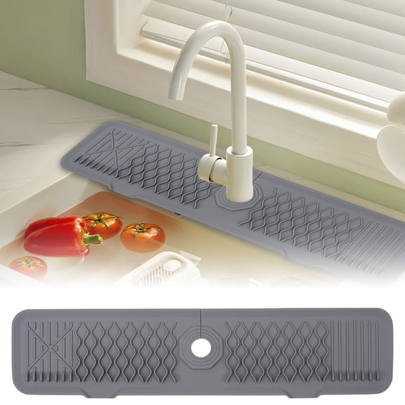 Silicone Kitchen Faucet Mat – Countertop Guard for Draining, Keeping Surfaces Dry, Multi-Functional Silicone Sink Protector for Kitchen & Bathroom Grey