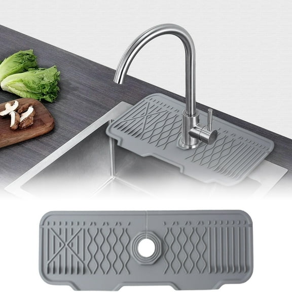 Silicone Kitchen Faucet Mat, Multi-Functional Countertop & Sink Protector, Draining Mat for Kitchen & Bathroom Grey