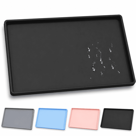 Silicone Kitchen Mat Black 19"L x 12"W Pet Feeding Use