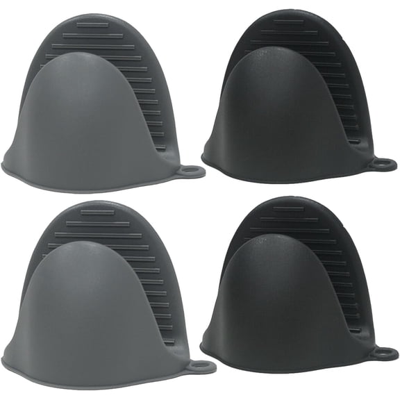 HEETLY Silicone Pinch Grips, 4-Piece Mini Oven Mitts & Pot Holders Set, 446°F Heat Resistant, Black & Cool Gray