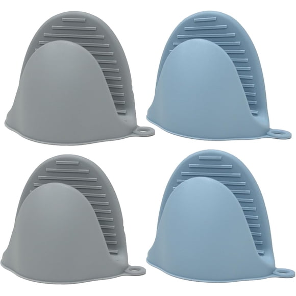 HEETLY Silicone Pinch Grips, 4-Piece Mini Oven Mitts Set (2 Pairs), 446°F Heat Resistant Potholders for Kitchen, Nordic Blue & Gray