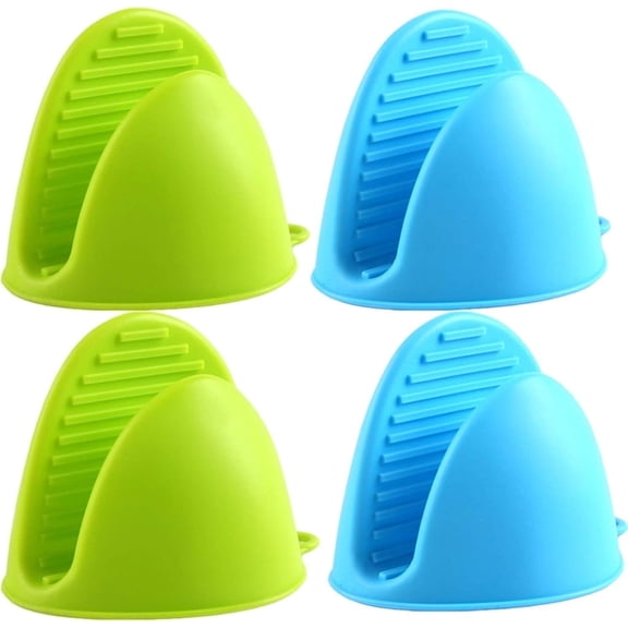 HEETLY Silicone Pinch Grips, 4-Piece Mini Oven Mitts & Pot Holders Set, 446°F Heat Resistant, Blue & Green