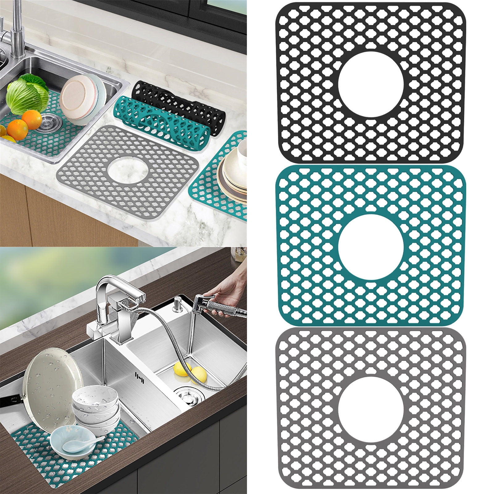 Silicone Sink Protector Mat - 28x15 Inches, Black, For Stainless Steel, Porcelain & Farmhouse Sinks