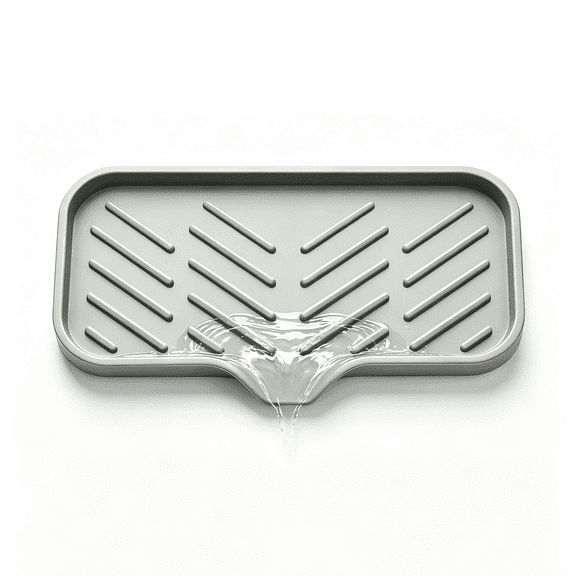 Silicone Sink Tray with Drain Spout, Self Draining Soap Sponge Holder, BPA Free for Kitchen Counter Bathroom