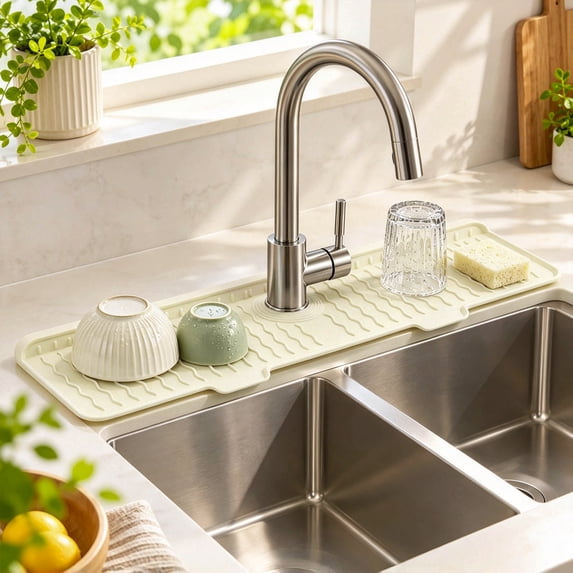 Silicone Kitchen Sink Splash Guard Mat Extra Long Countertop Protector ...